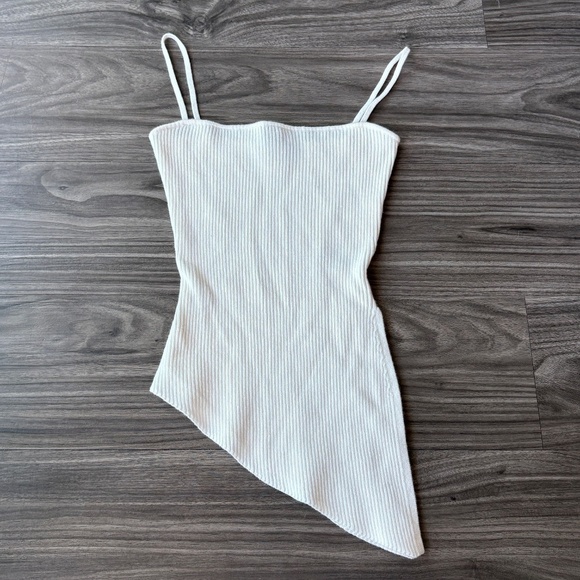 Windsor White Trendy Vibe Asymmetric Ribbed Knit Top XS Square Neck - Picture 4 of 10
